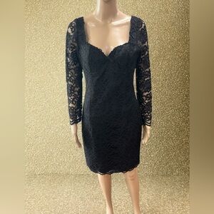 vintage 80s black sheer lace bustier long sleeve pencil mini dress-medium/8